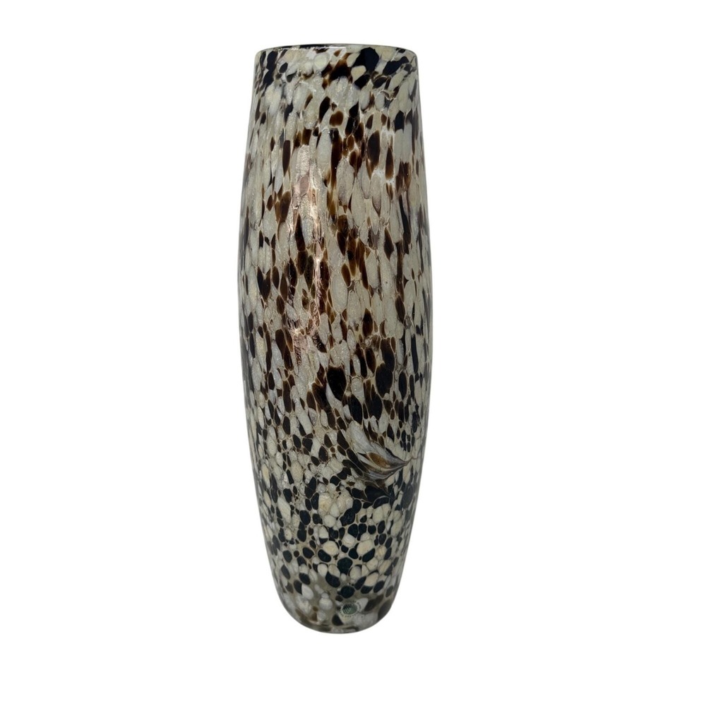 Vintage Tall Recycled Art Glass‎ Vase Brown White Speckled Modern Decor